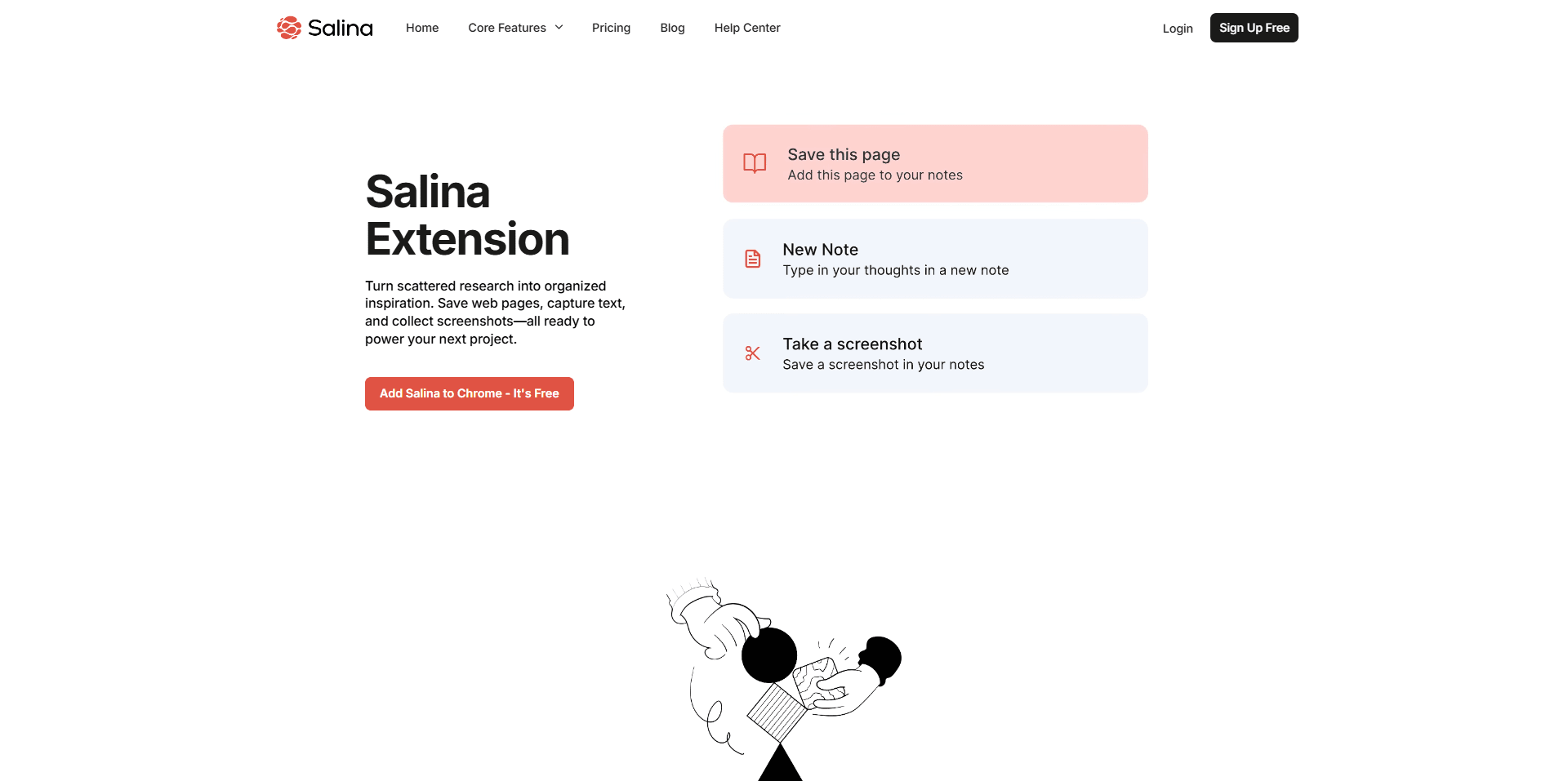 Salina browser extension interface – quick access to AI transcription features
