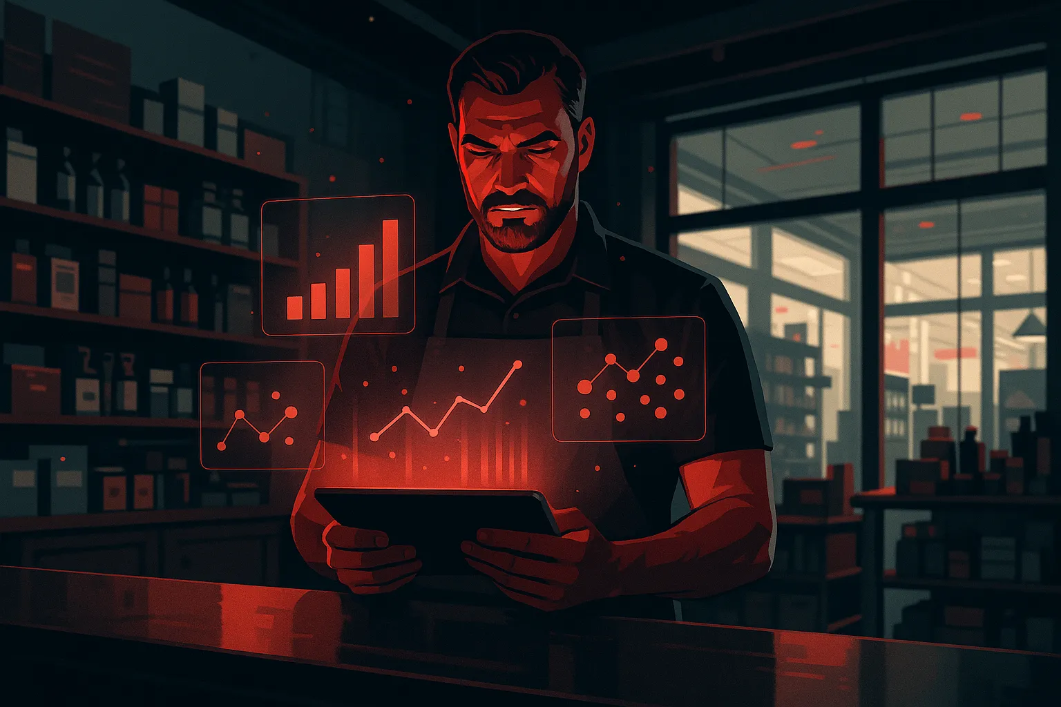 Man analyzing data on tablet; RockN' Socials Digital Marketing Agency.