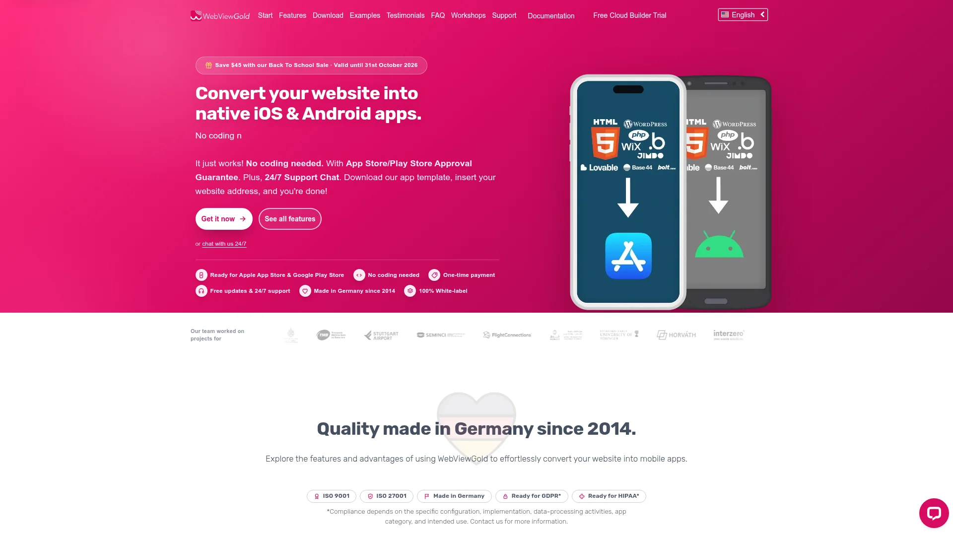 WebViewGold website to app converter homepage