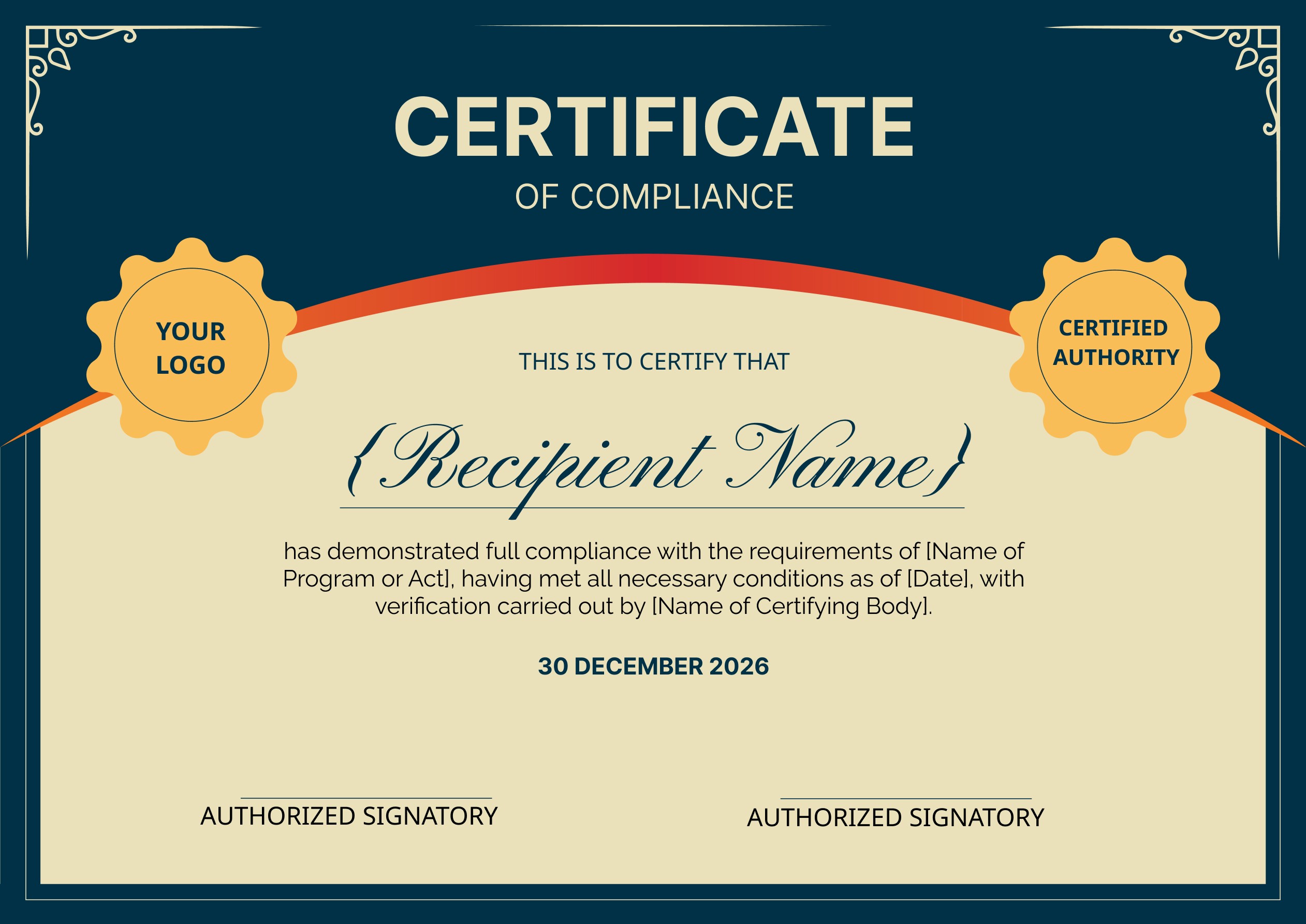 Wauld - Elegant and Bold Certificate of Compliance Certificate template