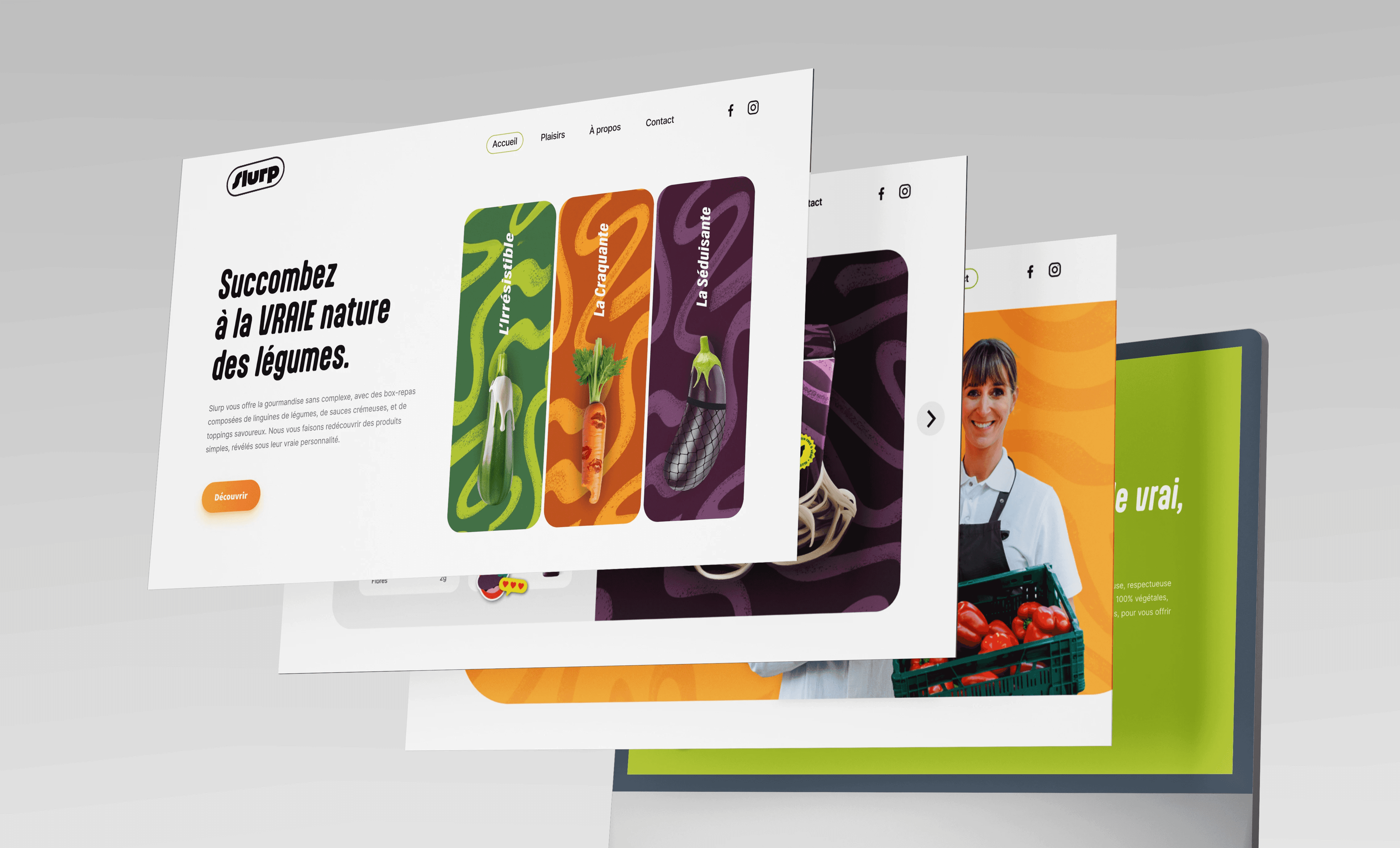 Interface web de la marque Slurp, pages colorées et interactives