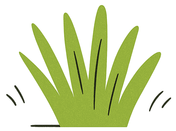 A simple illustration of green grass with multiple blades, set against a blue background.