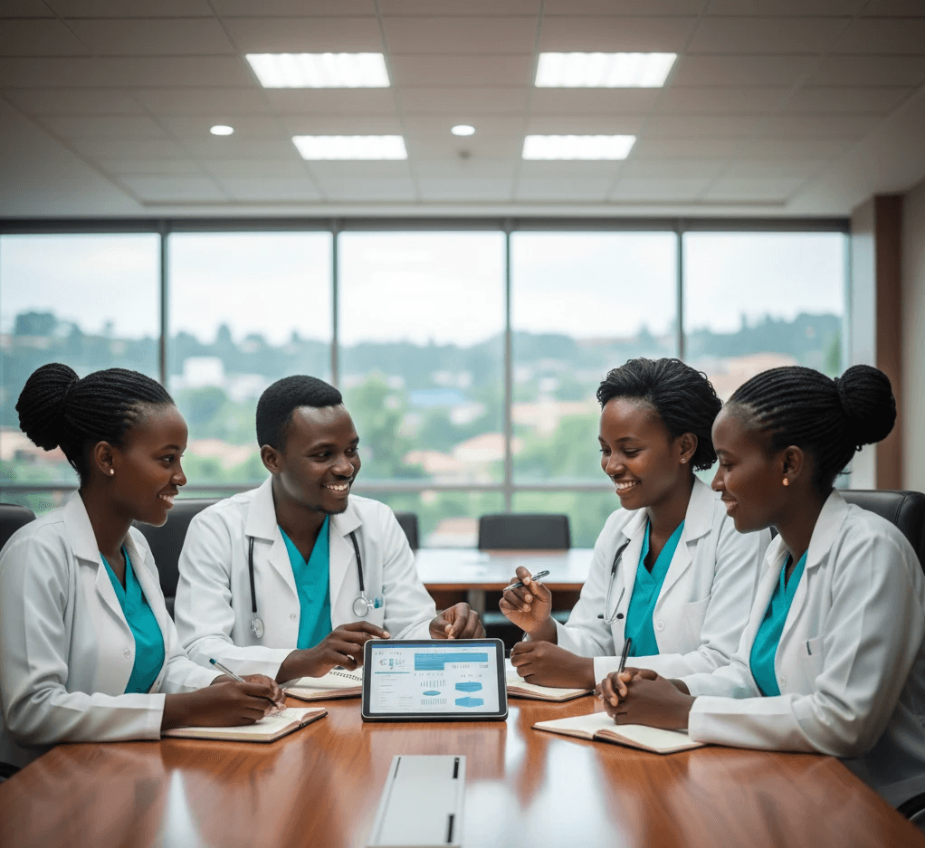 Doctor and patient holding hands after good news