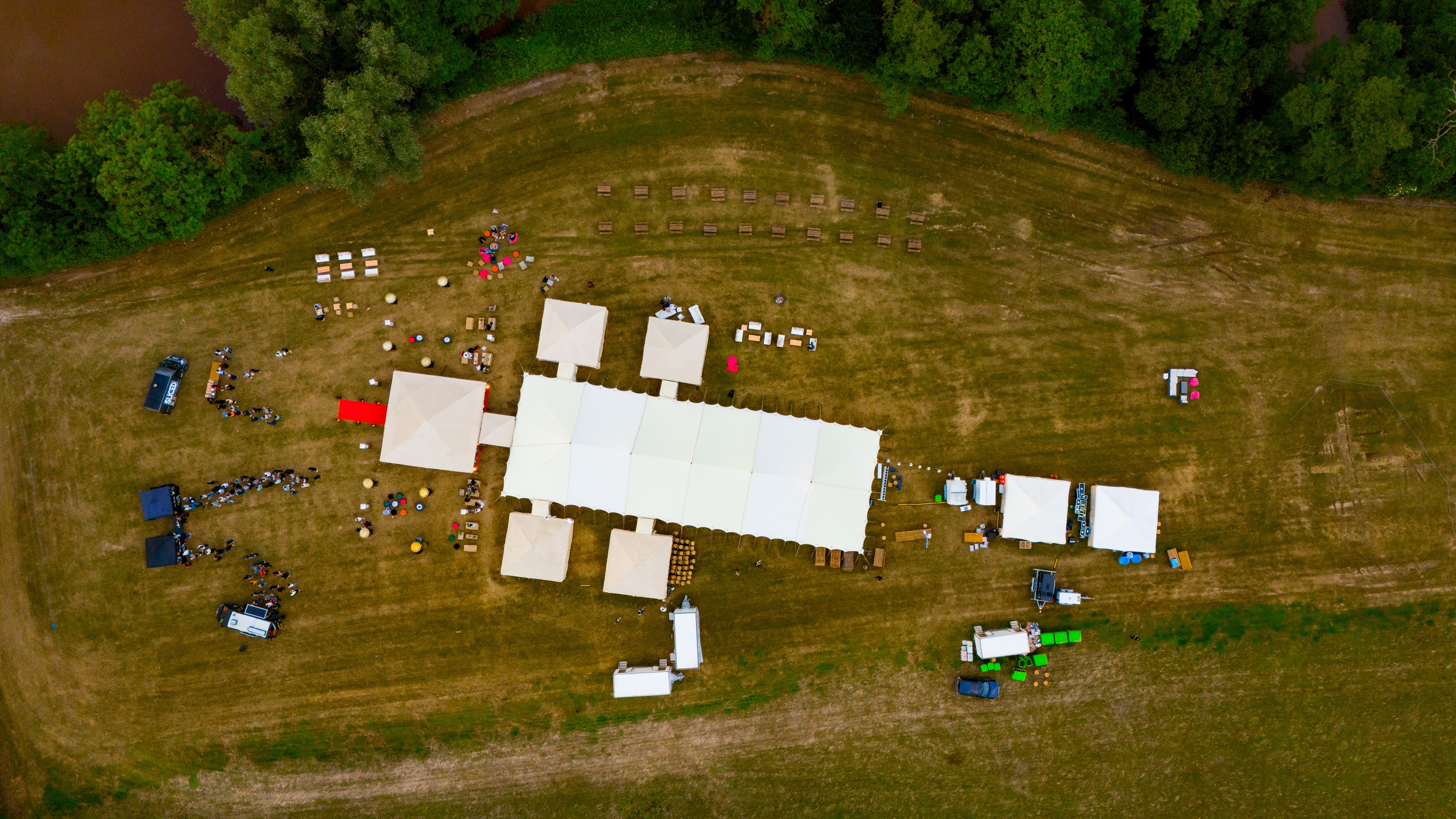 Corporate event set within woodland and open landscape at Hartswood Estate, Surrey