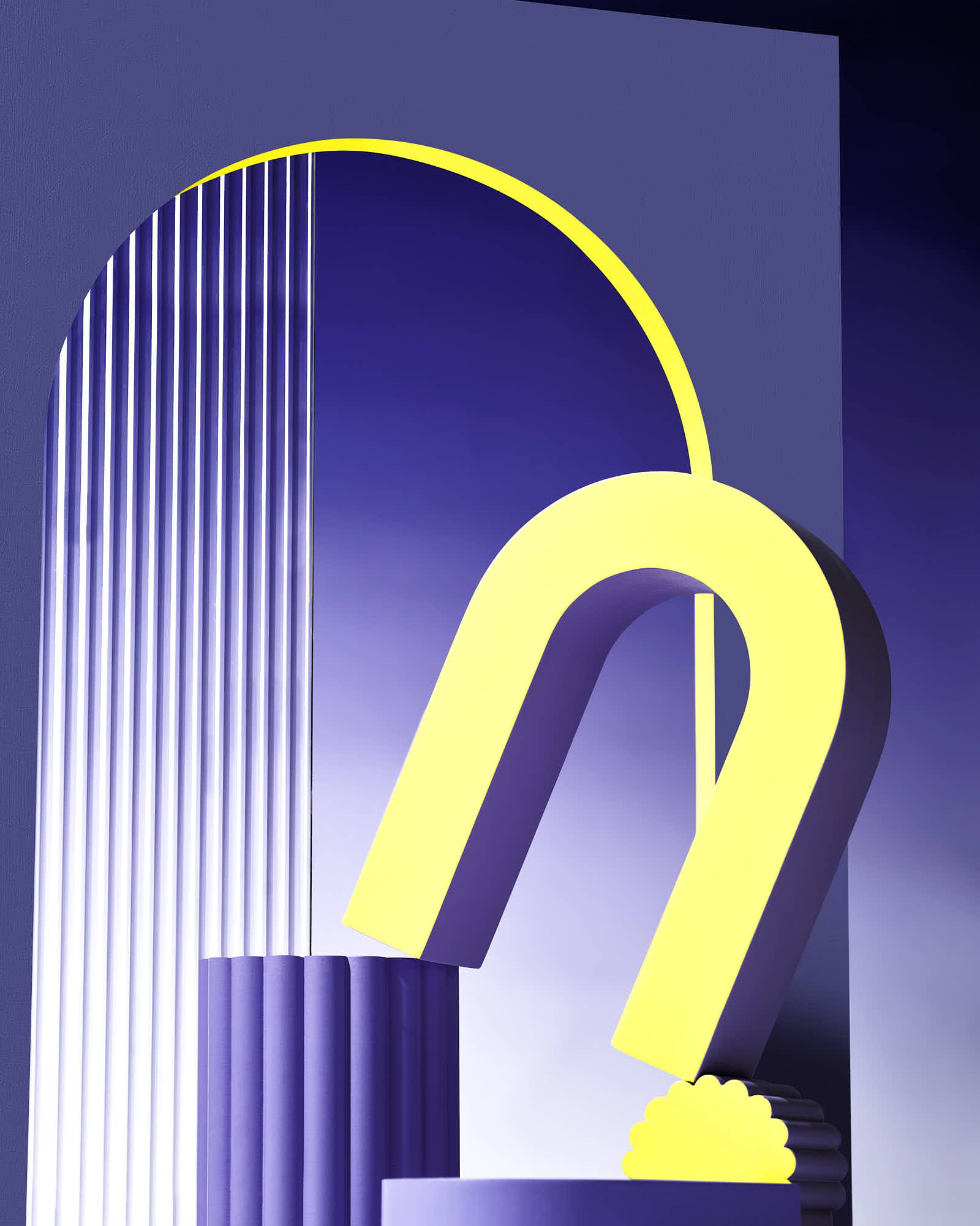 Modern abstract geometric shapes with bold purple and yellow colors.