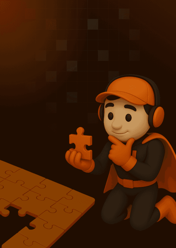 Upslide Mascot trying to figure out the puzzle