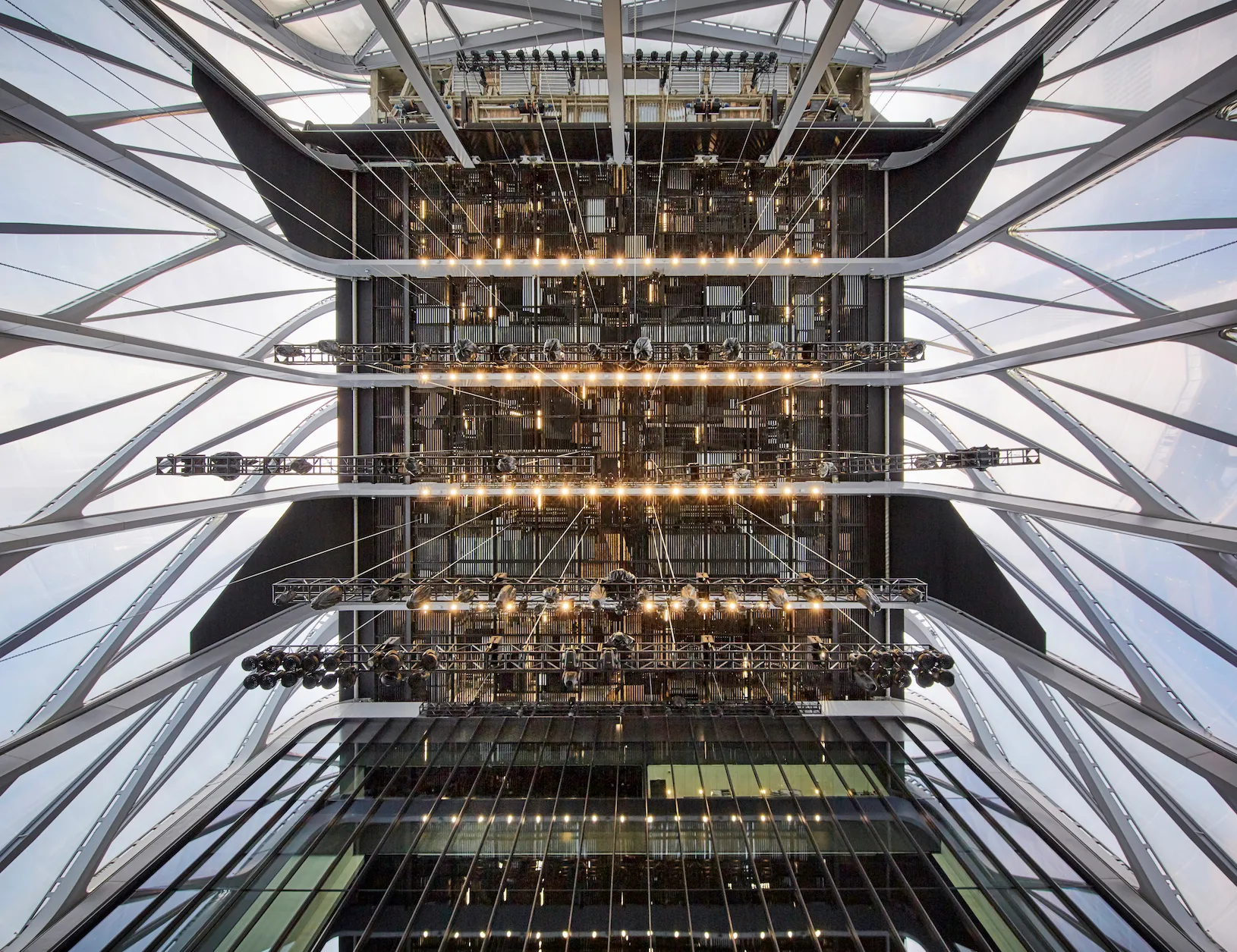 Operable shed ceiling with all services including theatrical rigging and lighting with ETFE facade