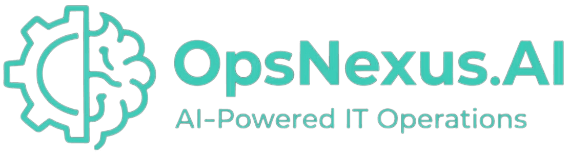 OpsNexus.AI logo: Gear-brain icon and 'AI-Powered IT Operations'.