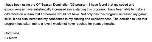 Player testimonial from Eli Marm