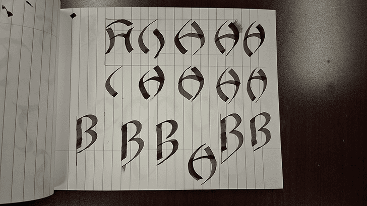 Sketches of capital A and B.