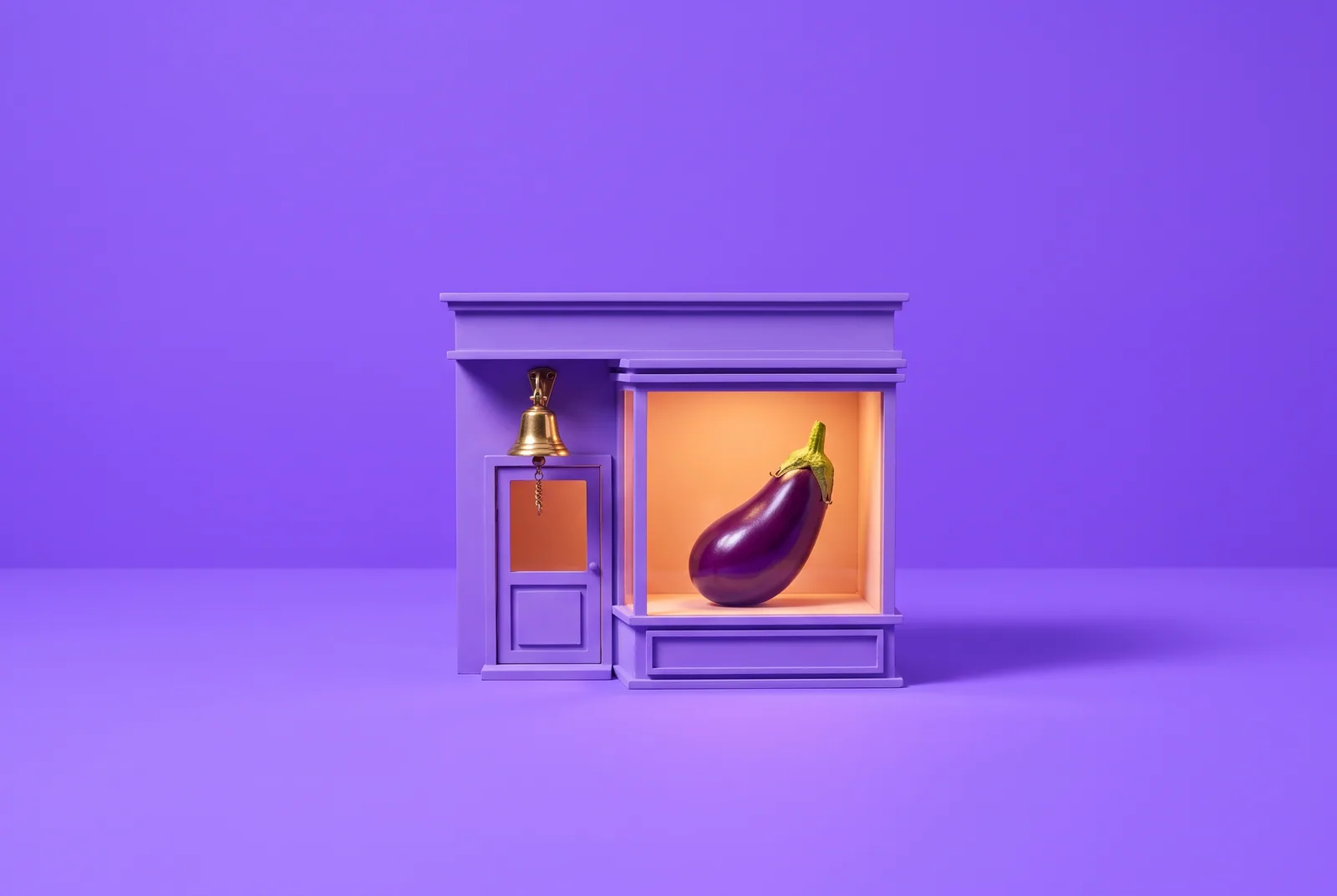 An eggplant on display in a tiny lit shop window, the privacy trade in QUITTR vs Ever Accountable