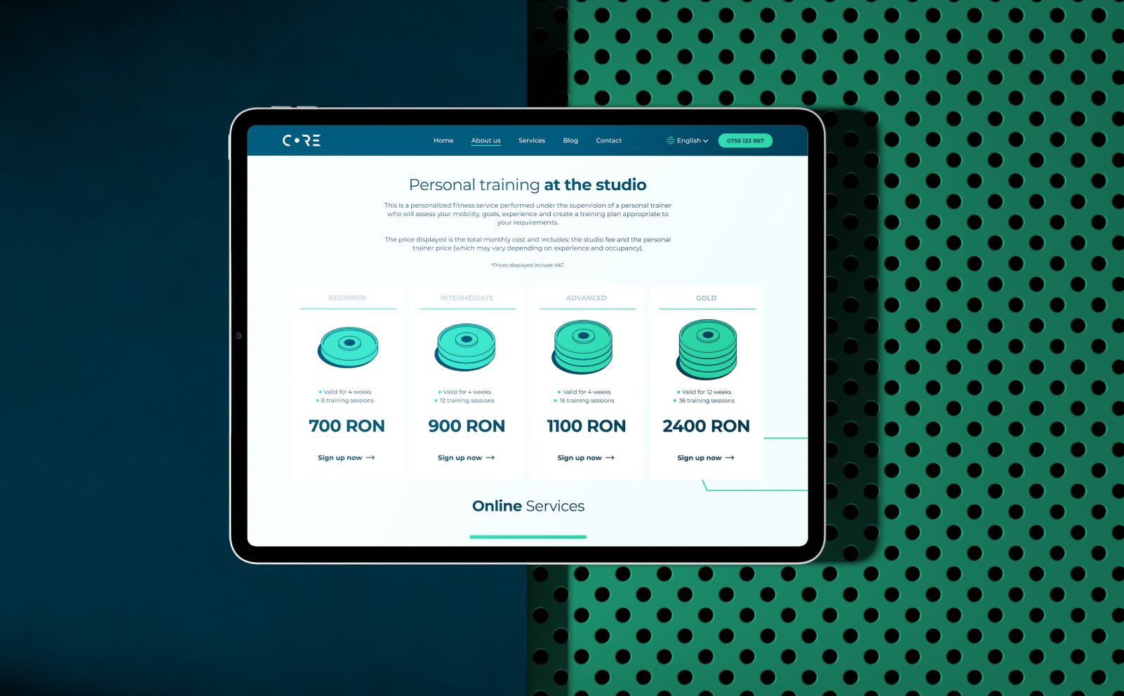 iPad website design for fitness studio