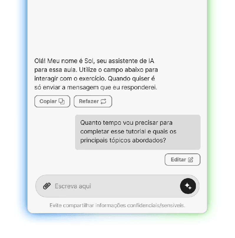 Uma interface de chat exibindo uma conversa de texto relacionada a uma tarefa ou consulta. Apresenta uma caixa de entrada de mensagem na parte inferior.