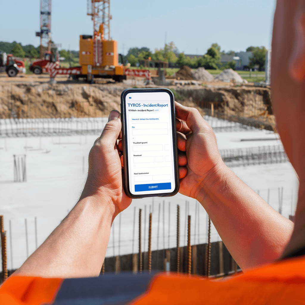 Man using Tyros® mobile app incident module to report and manage security incidents in real time