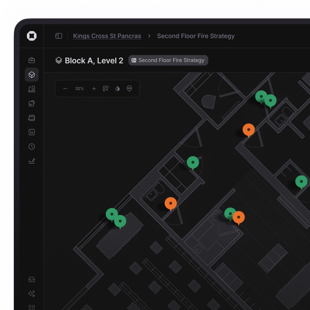 In dark mode, a close up for a marked-up drawing.