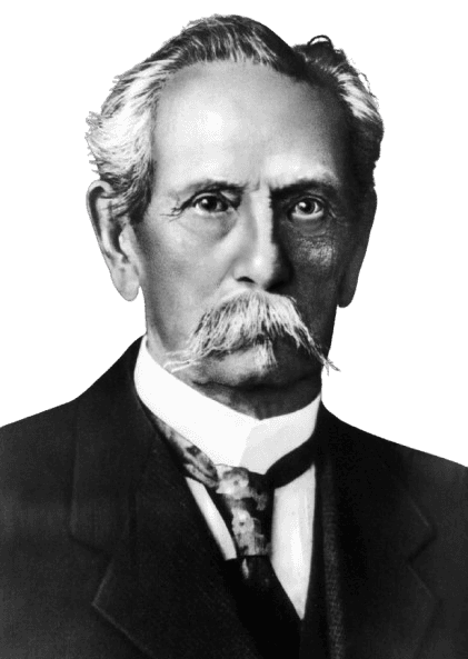 A black-and-white portrait of Porfirio Díaz, the influential Mexican military leader and president, known for his long rule from 1876 to 1911. His stern expression, thick mustache, and formal attire reflect his authoritative and commanding presence. Díaz played a central role in shaping modern Mexico through his policies of economic modernization, though his regime was also marked by authoritarianism, leading to the Mexican Revolution. This image captures his complex legacy as a figure of both progress and controversy in Mexican history.