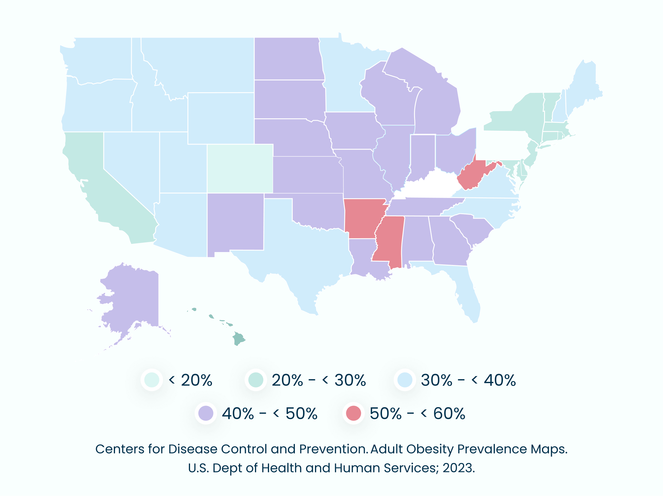 Obesity rates in the USA in 2024