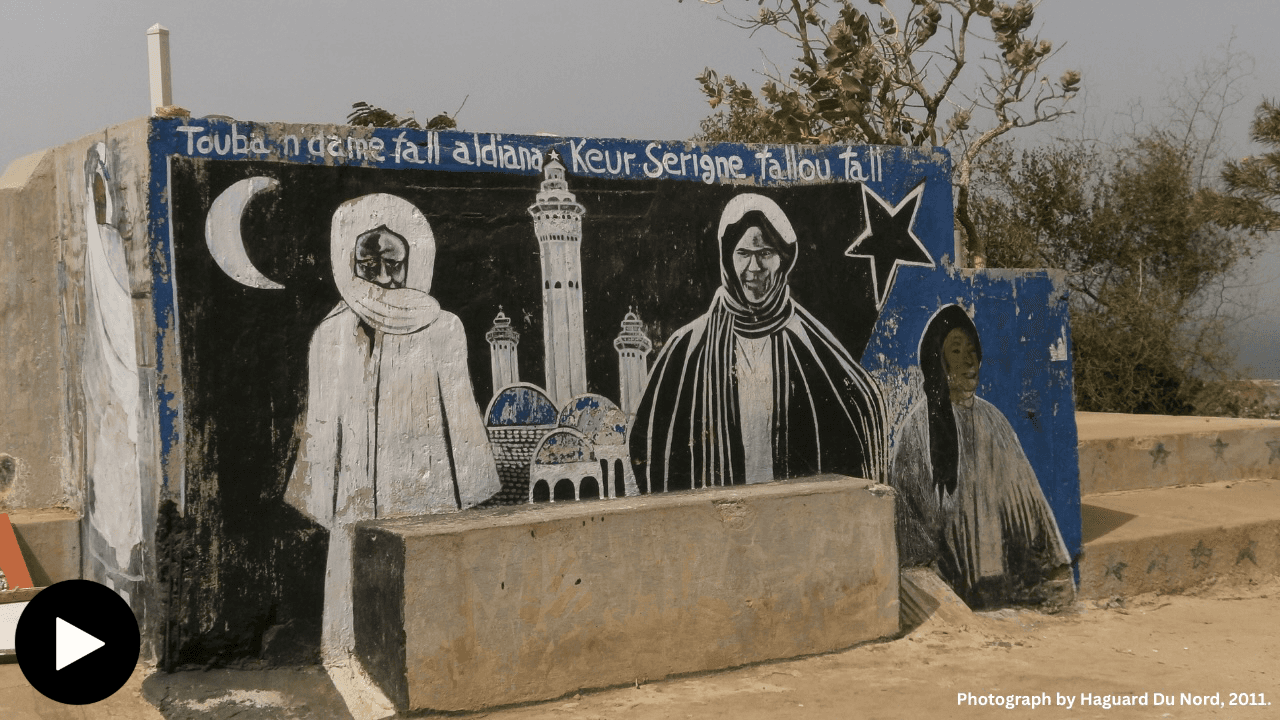 a mural of Sheikh Amadou Bamba and Sheikh Ibra Fall.