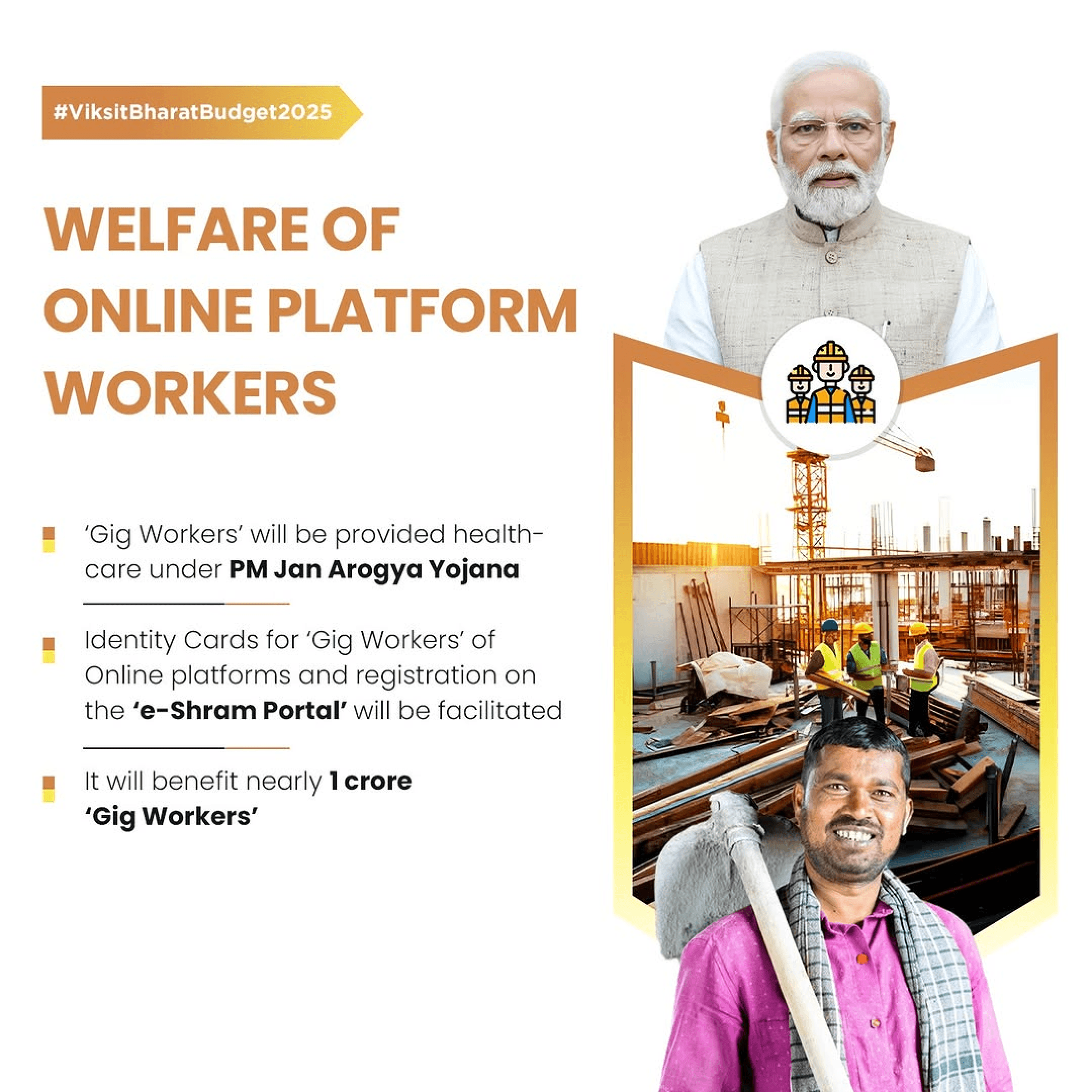 Union Budget 2025 introduces healthcare benefits and identity cards for gig workers under PM Jan Arogya Yojana.