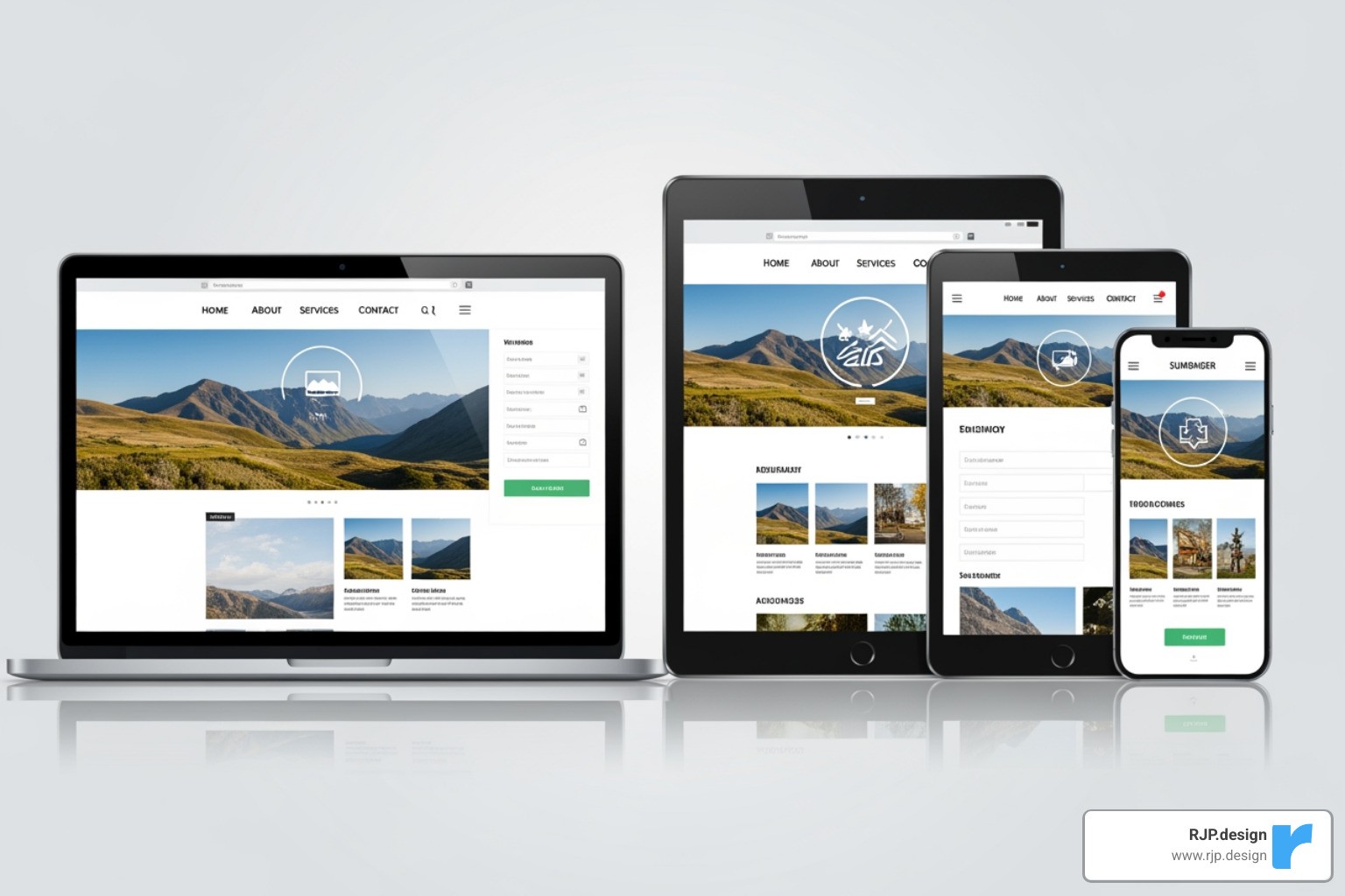 A complex web layout adapting smoothly across various screen sizes, showcasing dynamic elements and responsive imagery. - css responsive media