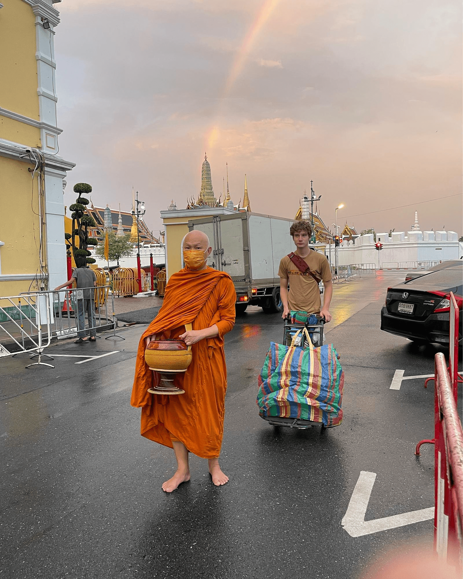 Owen with a monk in Bangkok