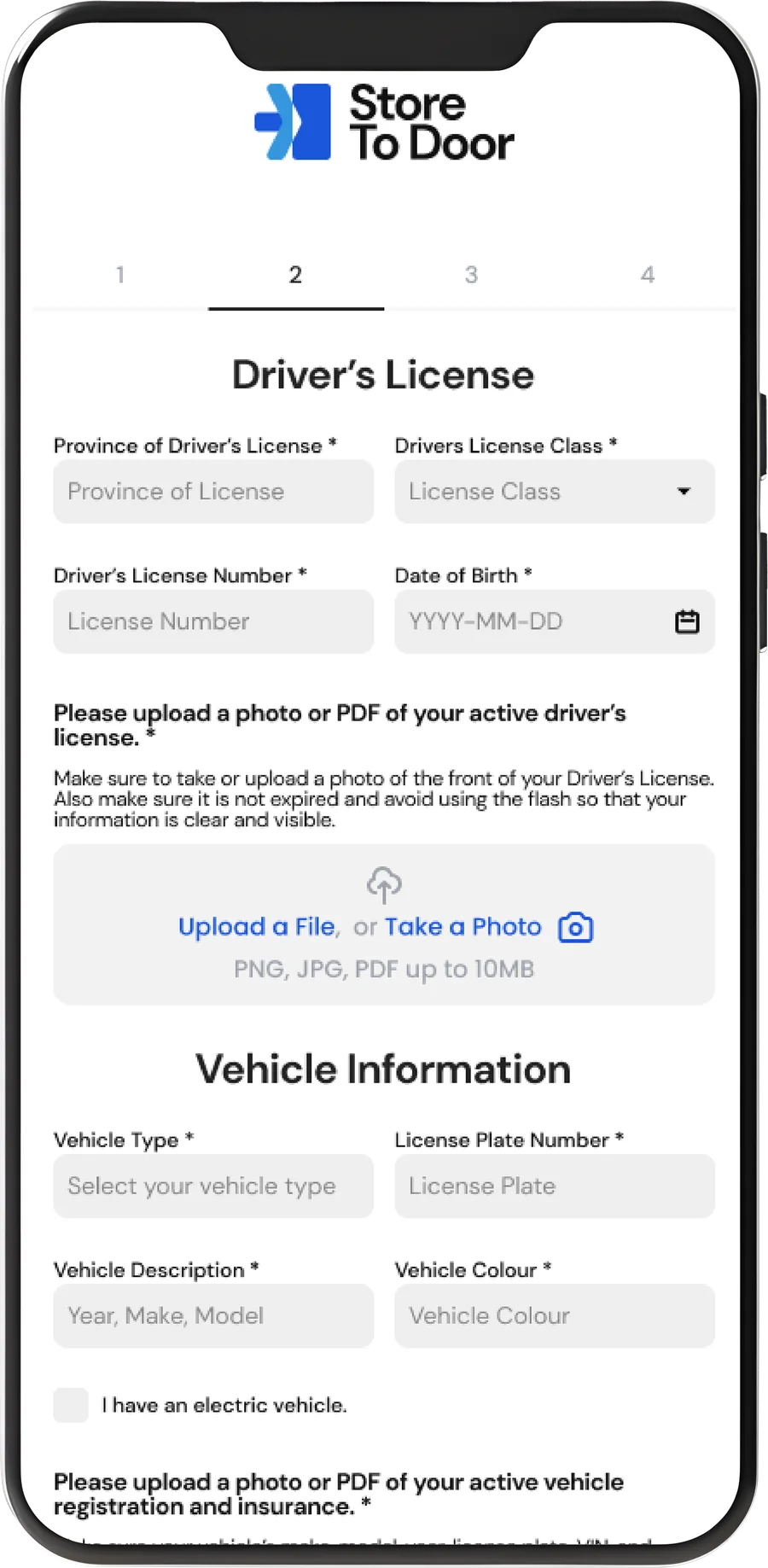 License and vehicle step, upload guidance
