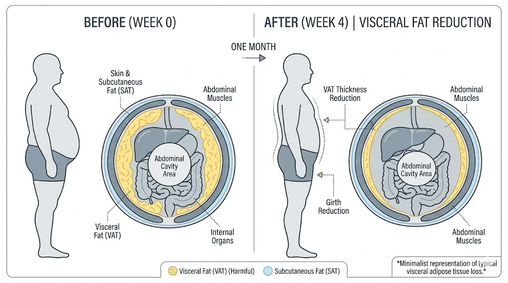 Tirzepatide first month body composition changes and visceral fat reduction