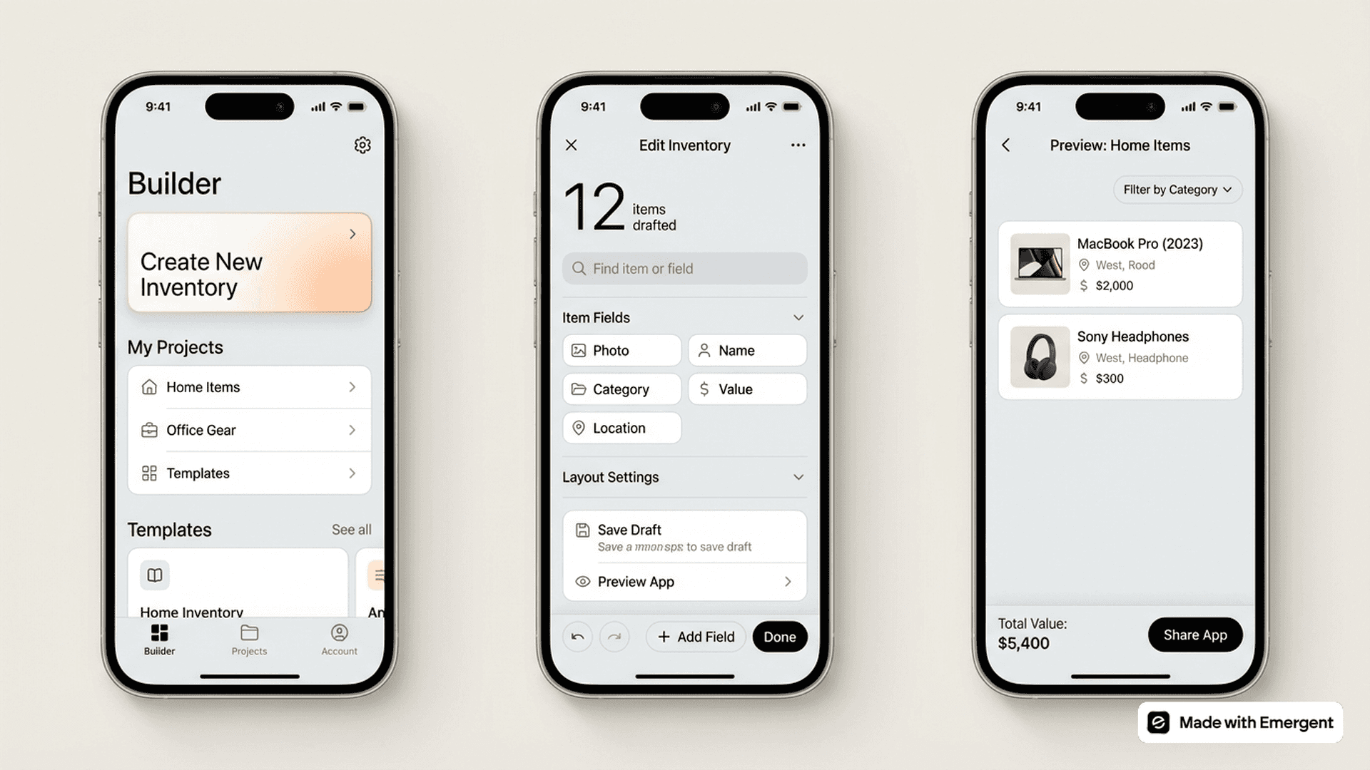 Personal Inventory App Made With Emergent