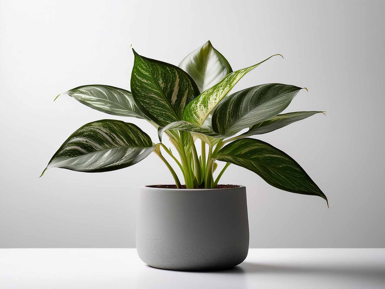 Silver Bay Aglaonema plant with broad, silvery-green leaves in a modern St. Louis office, supplied by Tropical Decor