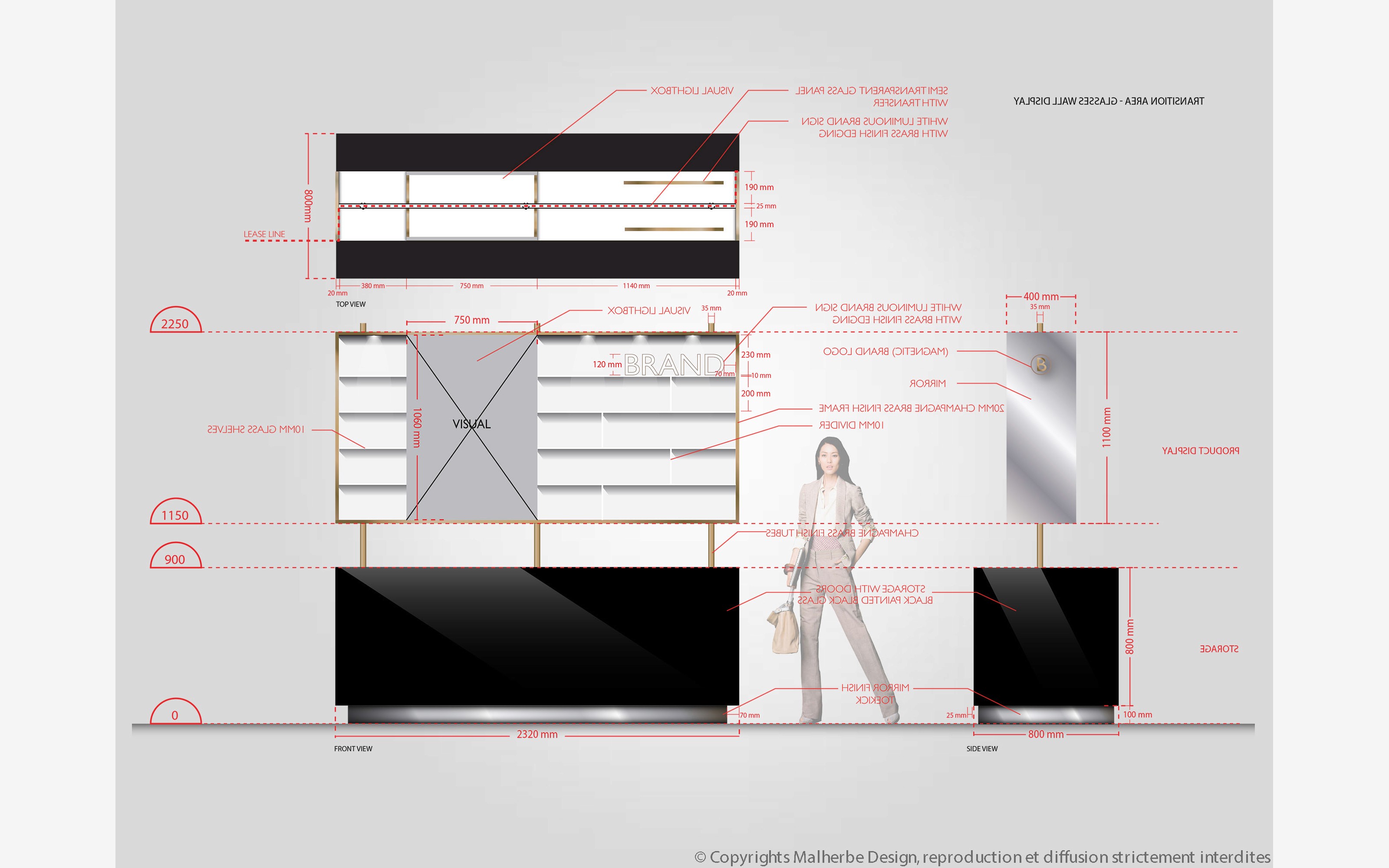 Vues en élévation d'un mobilier