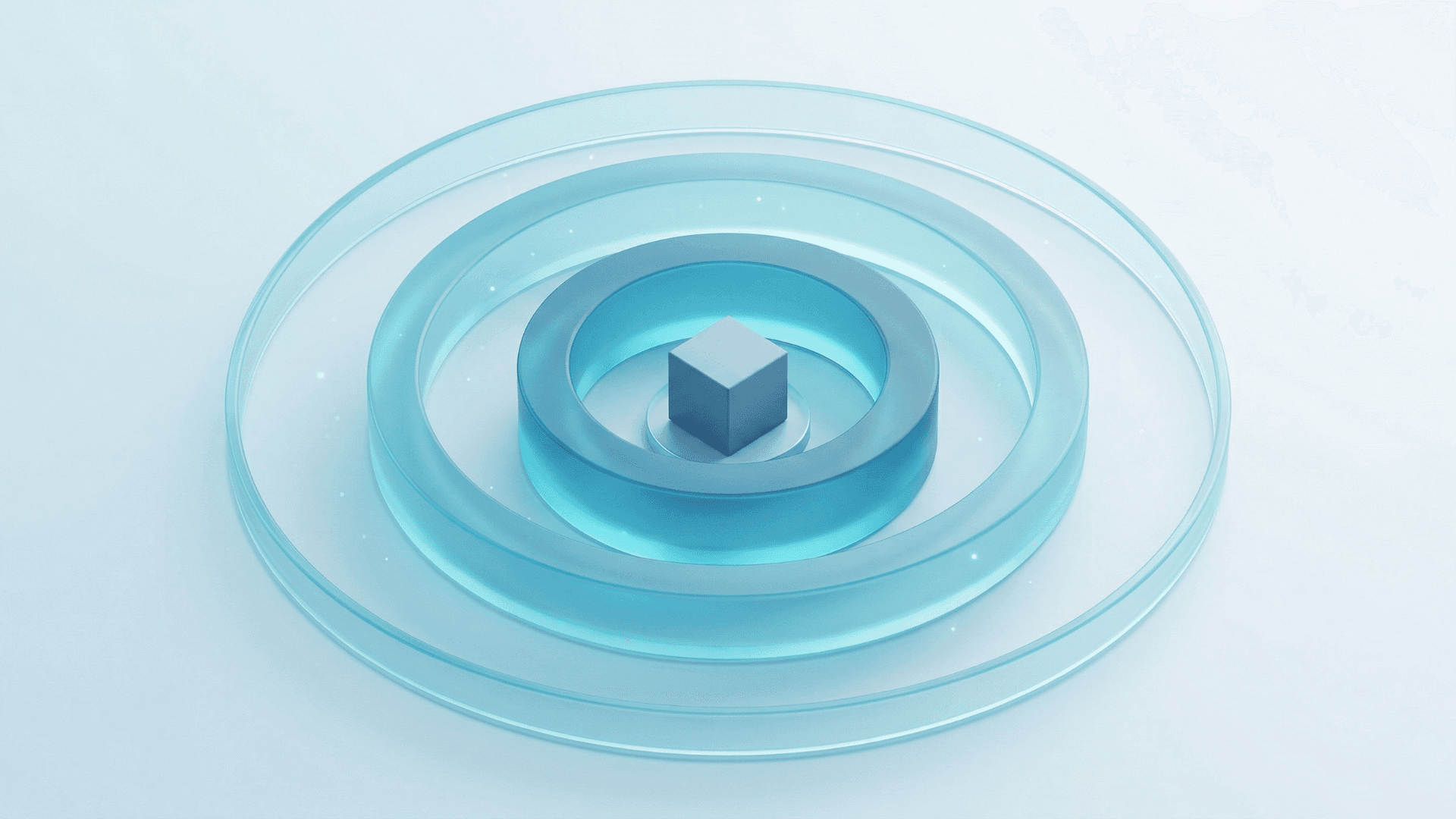 中央の保護されたコアを3層の同心円状バリアが段階的に強度を増しながら囲む、Amazonのrobots.txt・利用規約・訴訟という3層防衛構造を象徴する3Dコンセプトイラスト