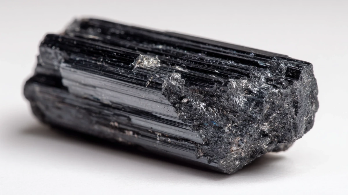 Close-up showing natural striations on black tourmaline bead surface