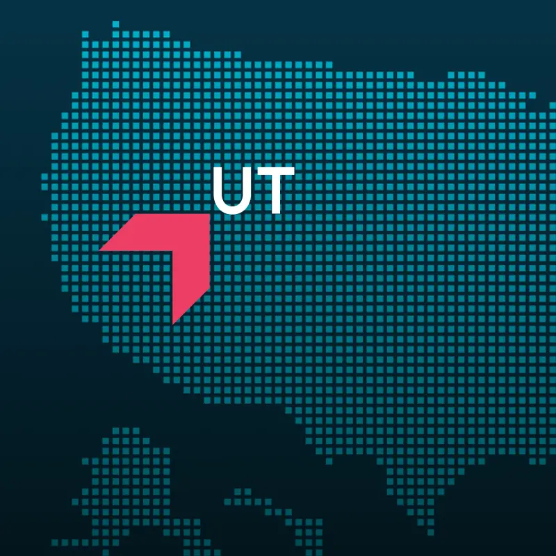 Map highlighting Utah with a red arrow, representing GIA Group, LLC truck insurance coverage area.