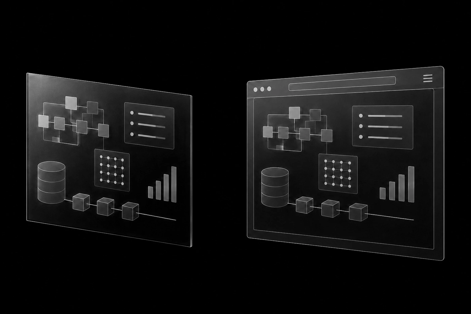Matching product system and website framework displaying the same underlying structure through two connected surfaces.