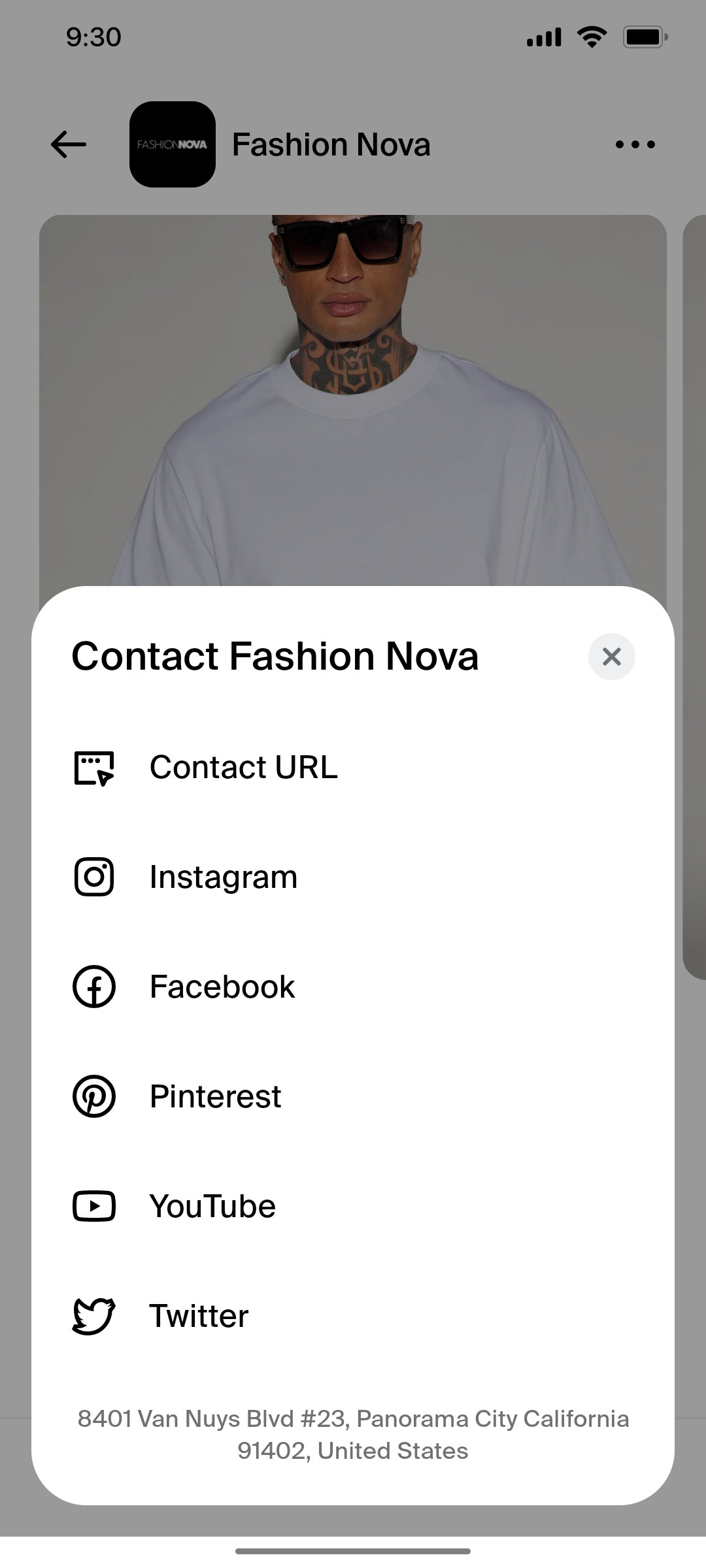 Shop App Contact Fashion Nova Screen