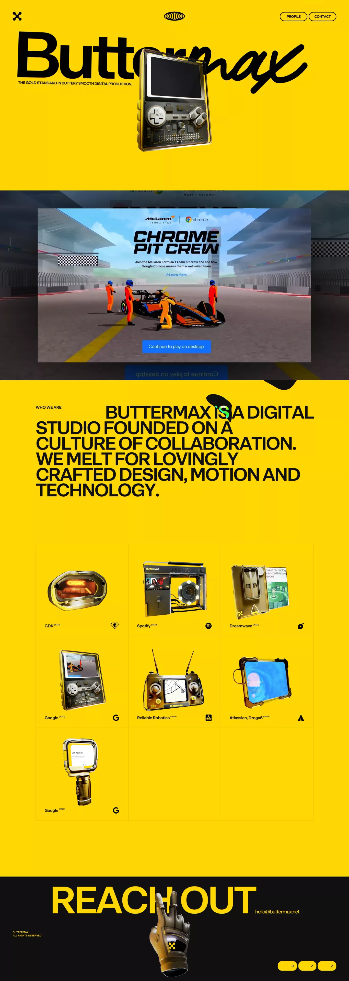 Buttermax portfolio page screenshot showcasing Design and Tech design
