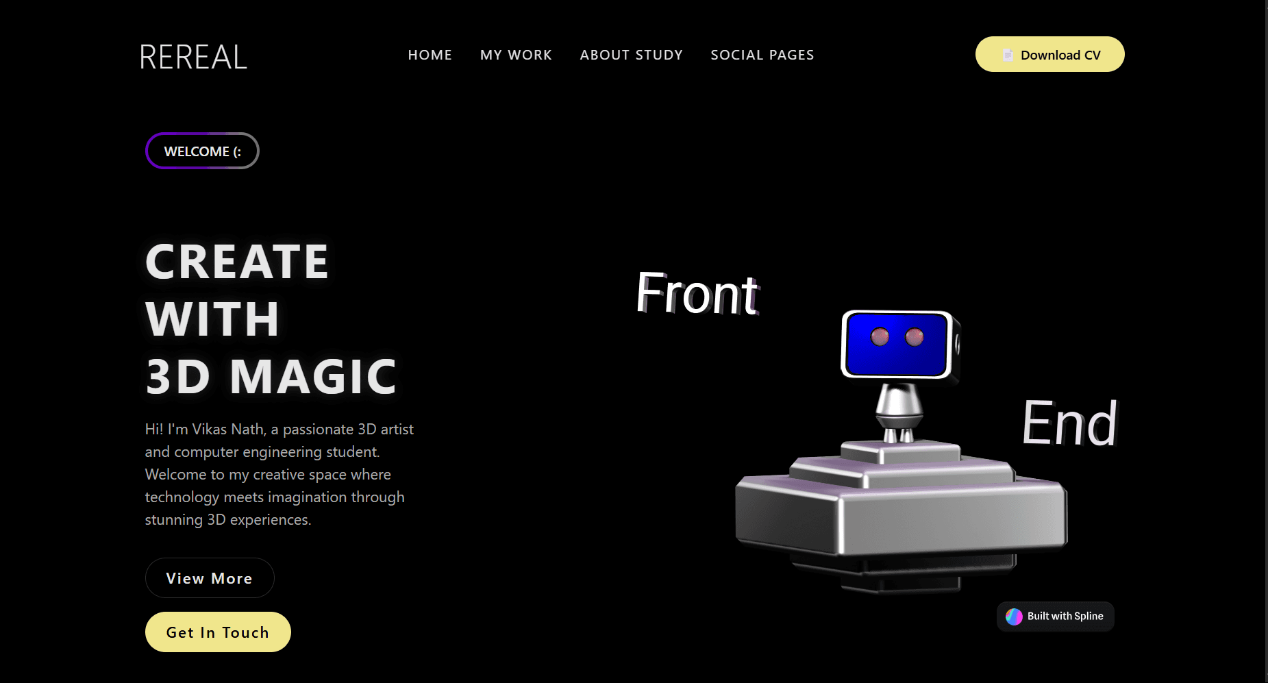 home page of the 3d website 