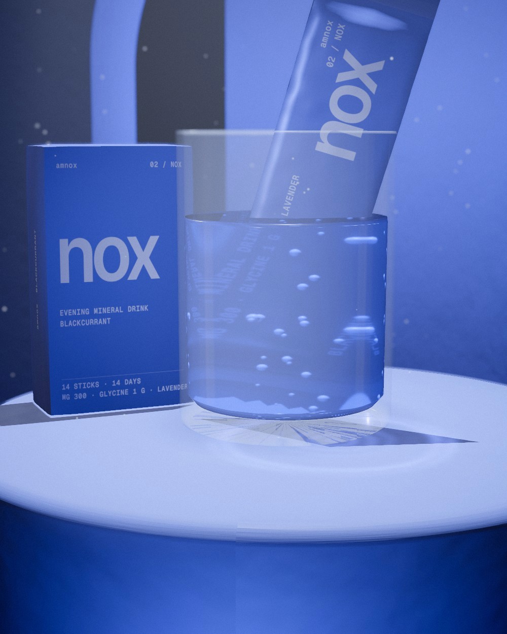 nox stick and carton on a plaster plinth
