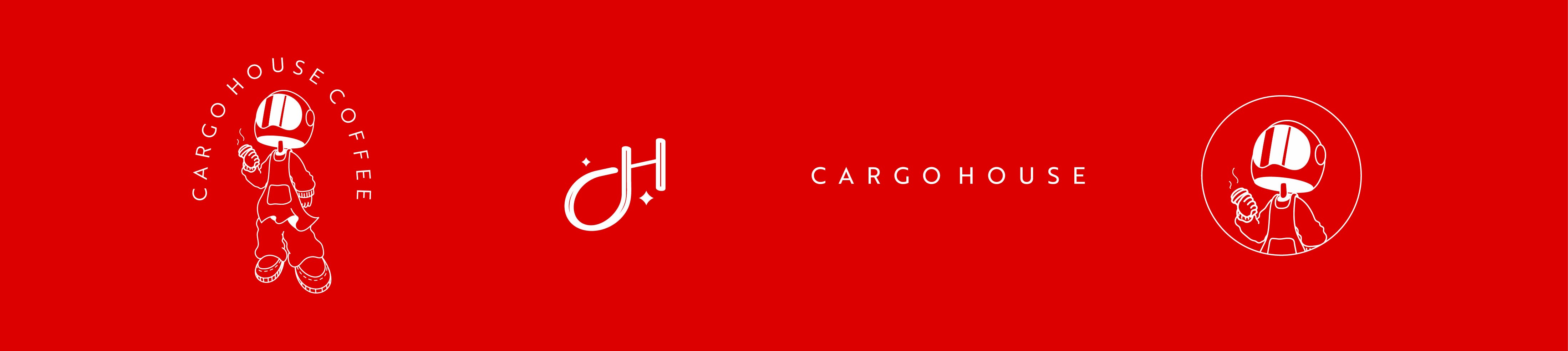 Cargo House Coffee logo suite collection in red & white.