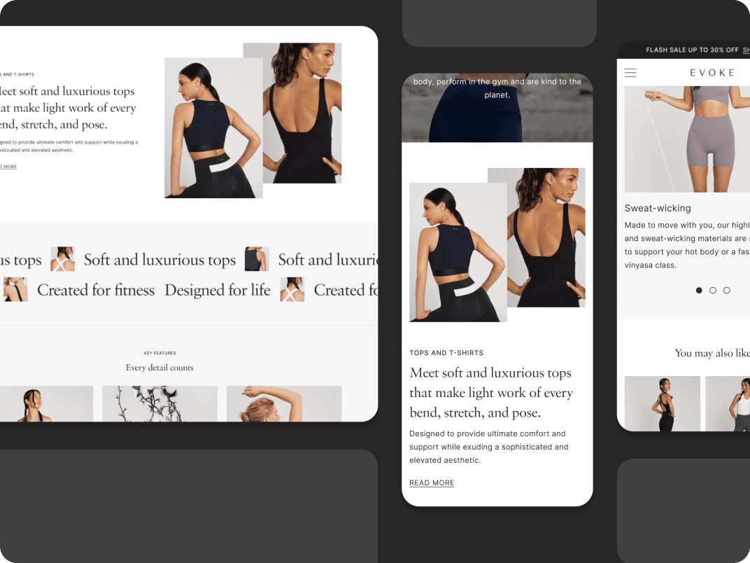 Evoke fashion storefront shown on desktop and mobile screens