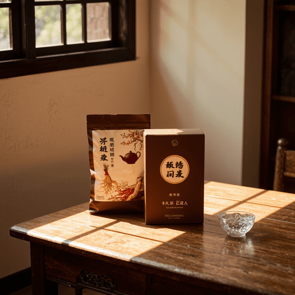 product photography of a packet of red ginseng tea