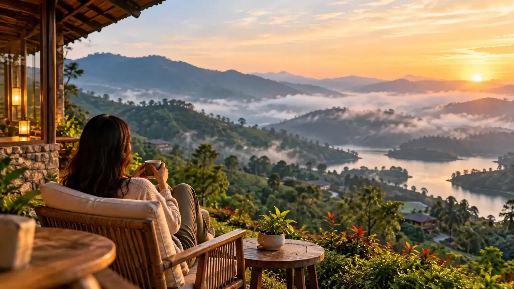 Sunrise Retreat Over Misty Mountains