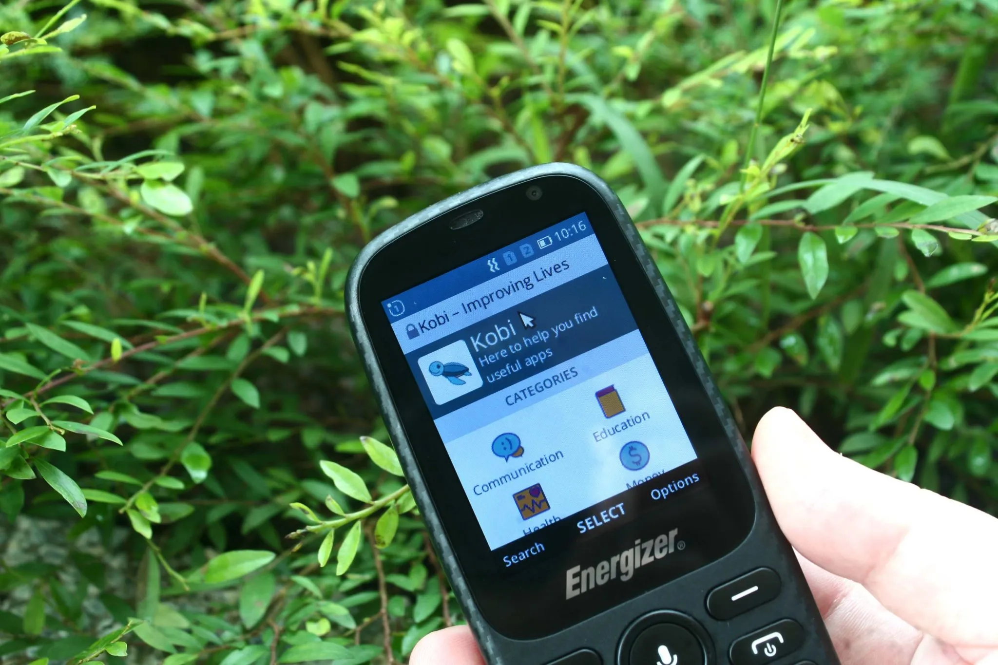 The Kobi app on a KaiOS phone