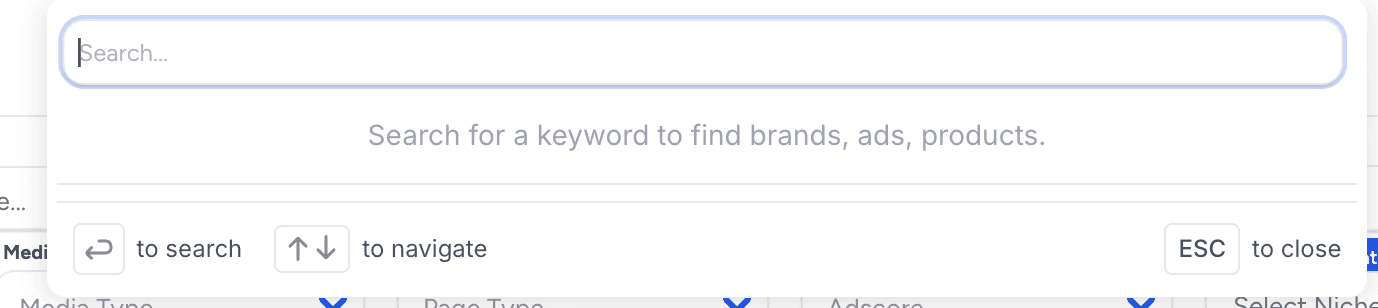 Keyword search inside WinningHunter for competitor research