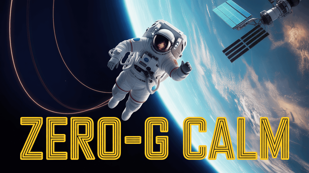 Spacewalk Relaxation ASMR Thumbnail Template featuring astronaut floating in space with Earth horizon and telemetry readouts, soft light trails