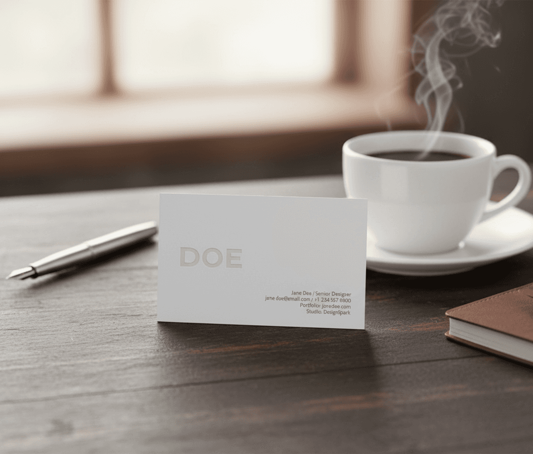 business card in an office setting