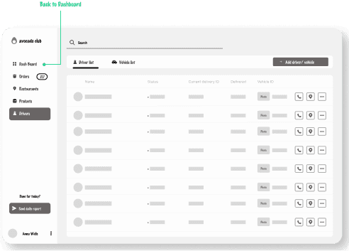 A monochrome low-fidelity desktop wireframe illustrating a systemized data management or client log view. The top zone features nested search and filter inputs with clean rectangular borders, positioned over a dense vertical data table containing multi-line text blocks, interactive checkbox components, and action link placeholders.