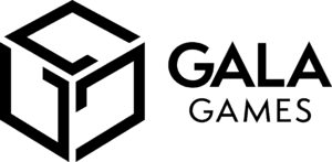 The image features the Gala Games logo, showcasing a stylized cube with bold, modern typography next to it.