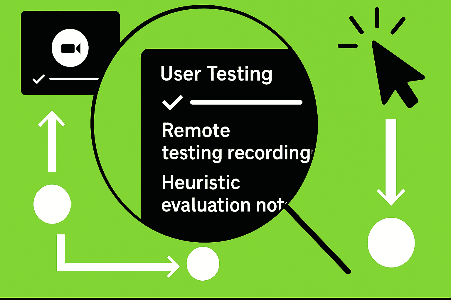 Dashboard showing user testing tools, remote usability testing recordings, and usability testing checklist items.