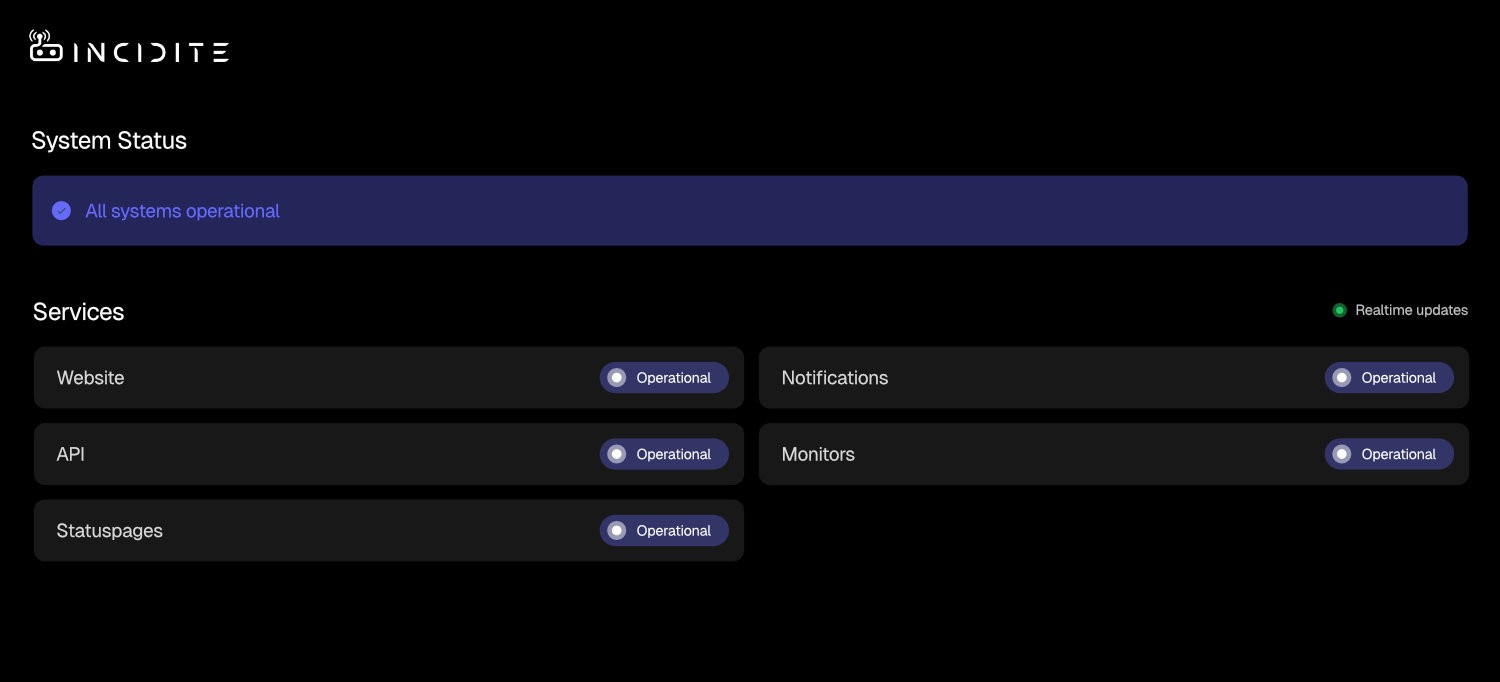 Incidite Status page Desktop